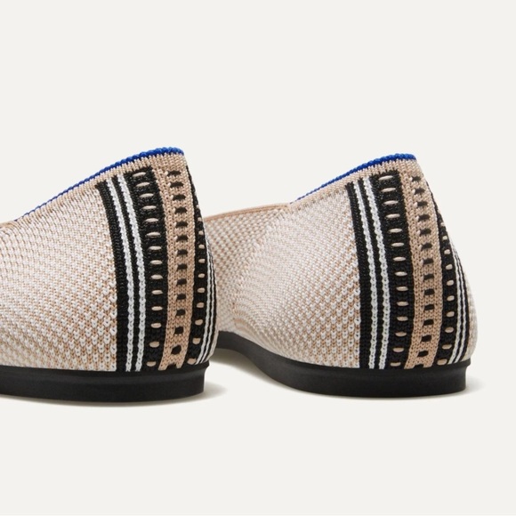 Rothy's Ballet Flat Cream Black Captoe TUXEDO Back Stripe Flat Shoes Sz 6.5/7 - Picture 7 of 16